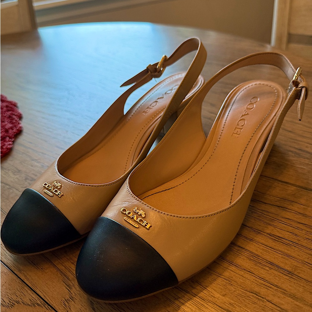 Coach Tan Leather heels. Worn gently. Non smoking no pet home. Comes with bag